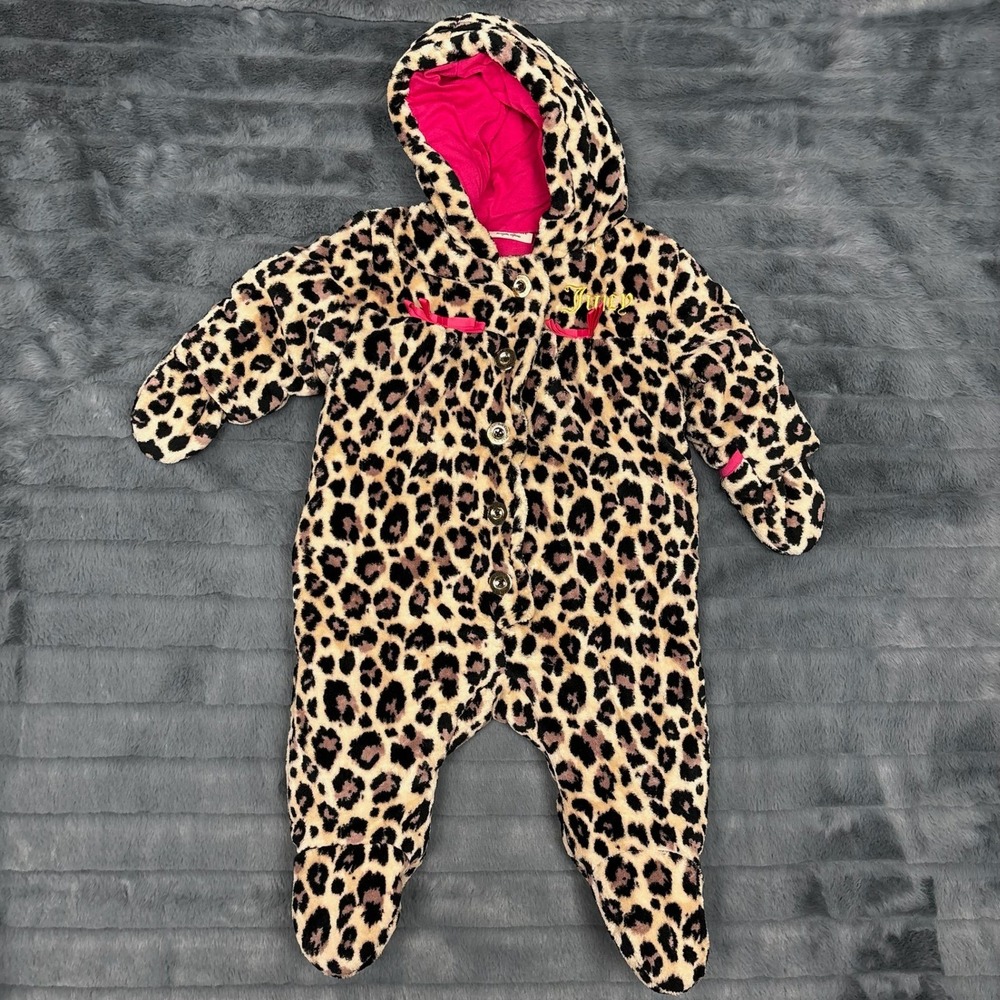 Juicy Couture Baby Girls Leopard Print Faux Fur Snowsuit Bunting Pink 6/9M